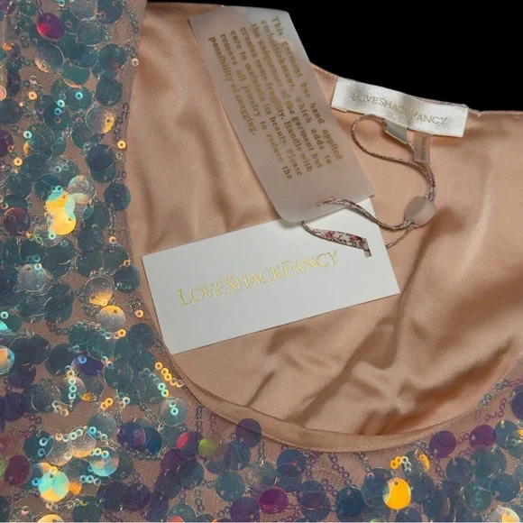 NWT LoveShackFancy Party Mini Dress Spring Metallic Iridescent Sequin Formal - Picture 6 of 8